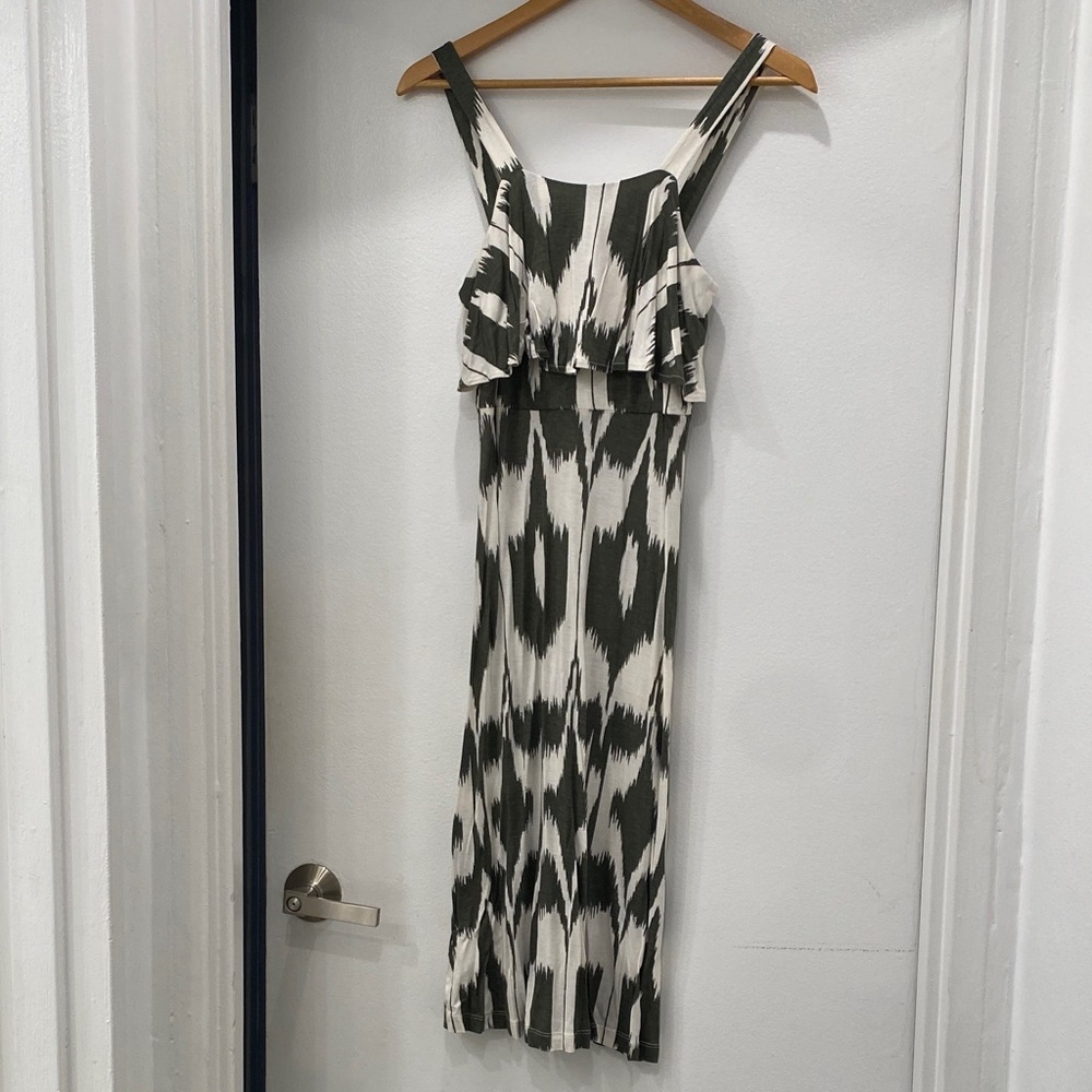 LOFT Green and White Midi Dress